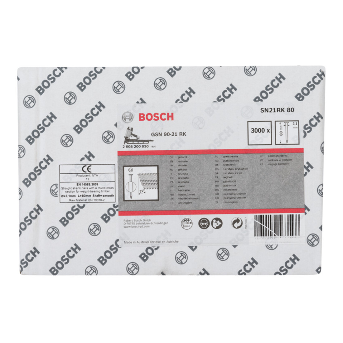 Bosch Clou à tête ronde SN21RK 80 3,1 mm 80 mm ébauche lisse 80 mm