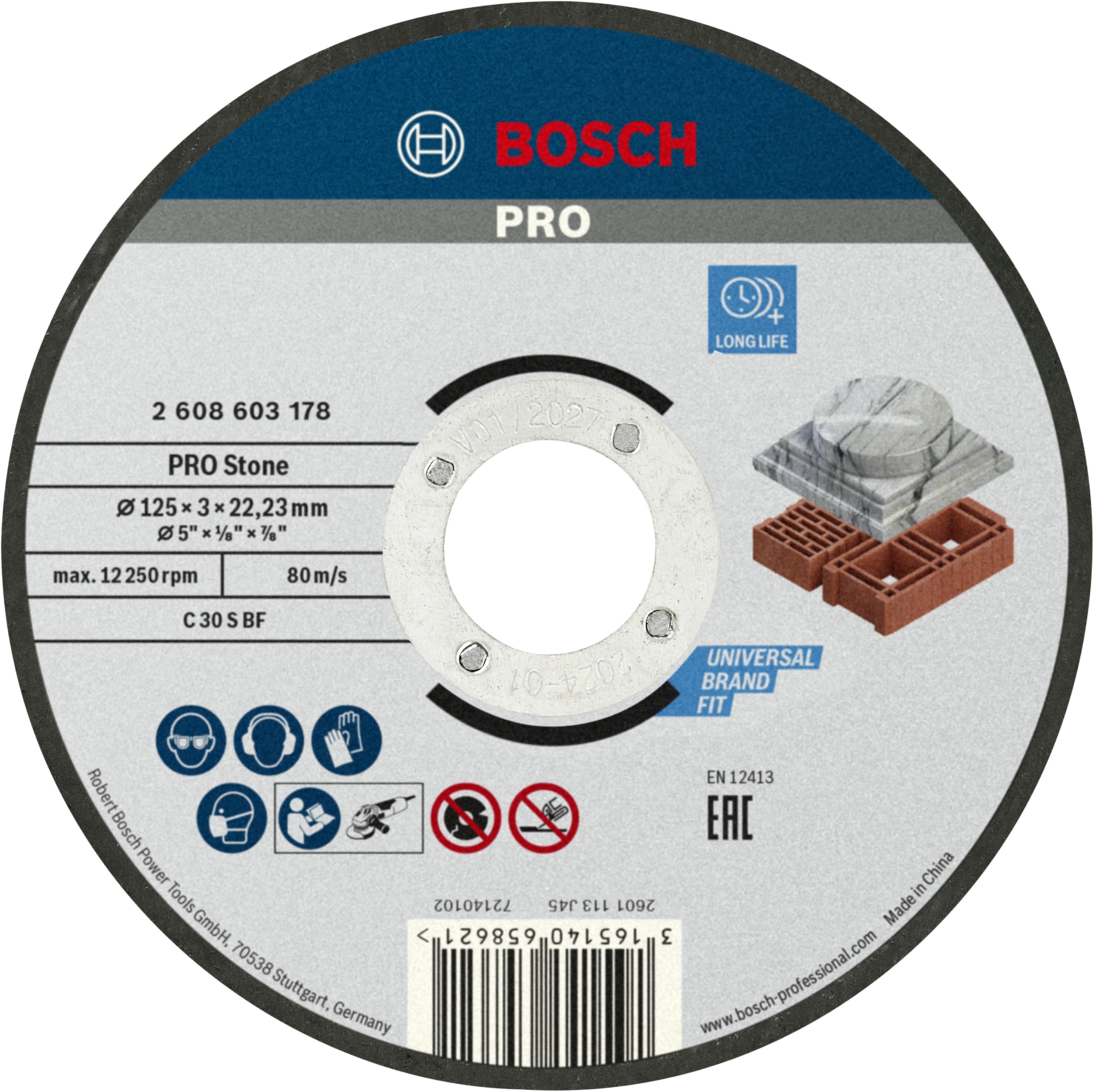 Bosch Professional 2608603178 Disque à tronçonner à moyeu plat standard for stone C 30 S BF 125 mm 22,23 mm 3,0 mm