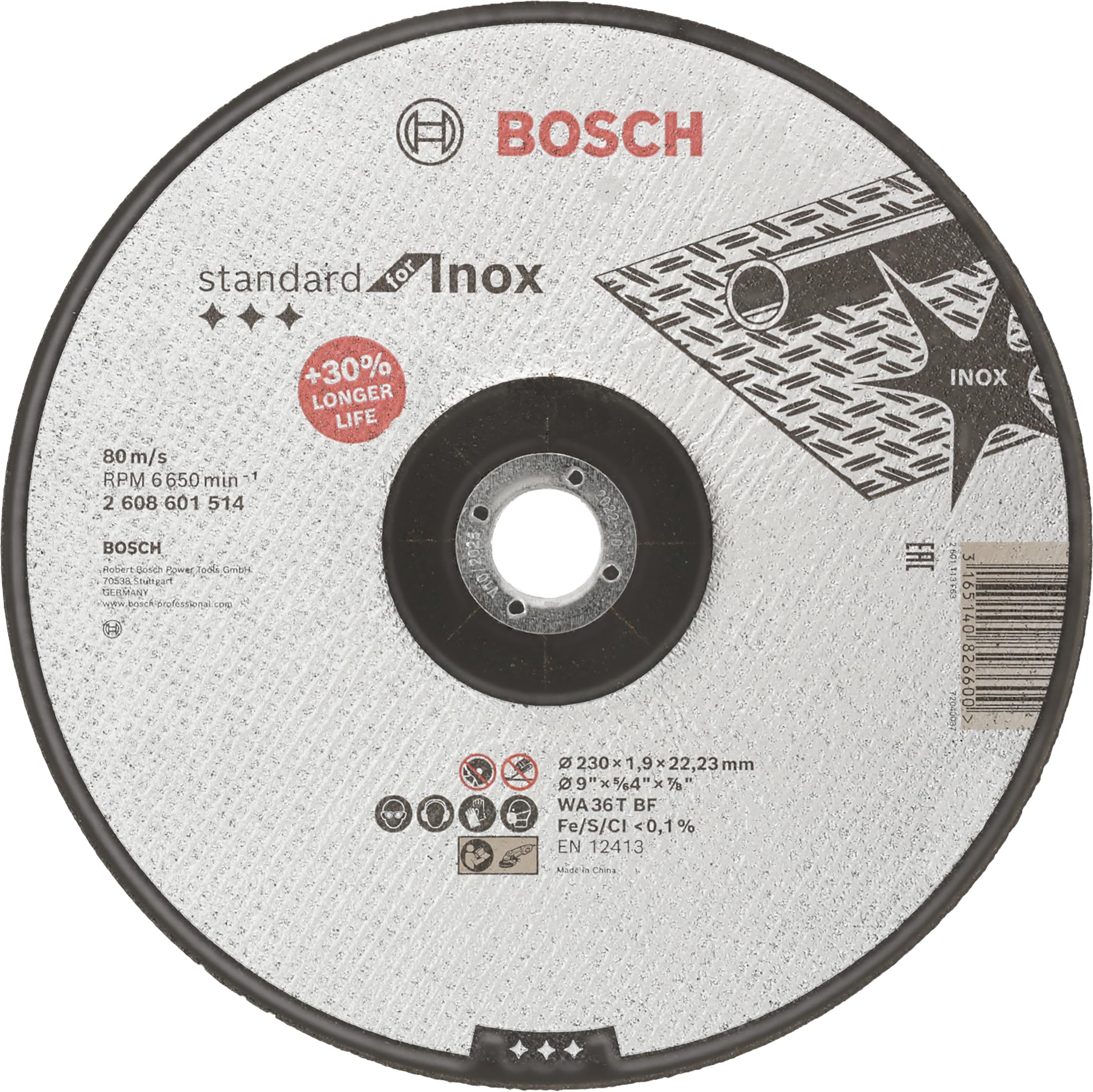 Bosch Professional Disque à tronçonner à moyeu déporté standard for inox WA 36 R BF 230 mm 22,23 mm 1,9 mm