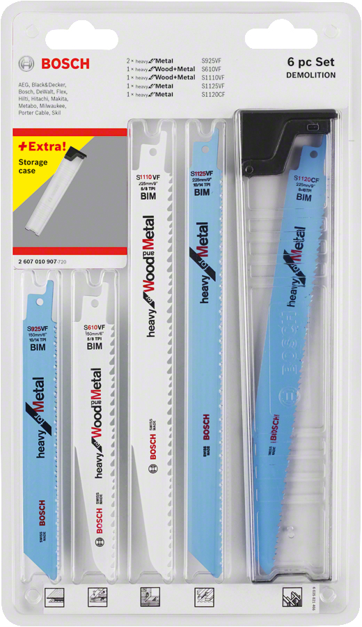Bosch Set de 6 Lames de scie sauteuse pour démolition 925 vf (2x)/ s 610 vf/ s 1110 vf/ s 1125 vf/ s 1120 cf