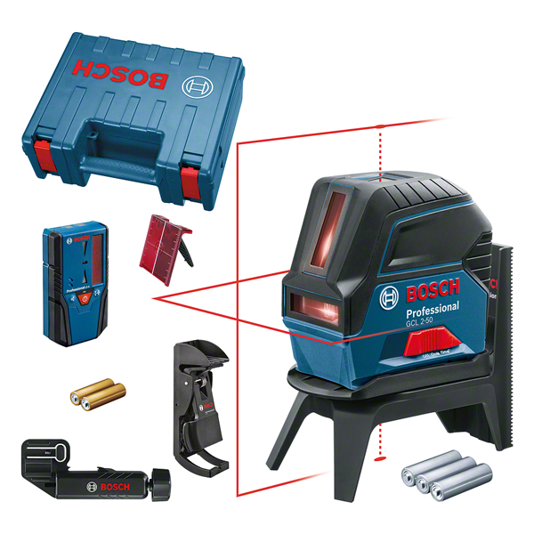 Bosch Niveau laser à points et lignes rouge avec cellule LR6, GCL 2-50 Professional