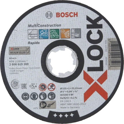 Bosch Professional 2608619269 Disque à Tronçonner à Surface Plate (pour matériaux multiples, X-LOCK, Ø 125 mm, Alésage : 22,23 mm, Épaisseur : 1 mm)