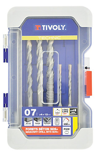 Tivoly - Coffret RANGER 7 forets SPEEDER2 SDS+ 2 taillants quadruple goujures pointe de centrage L 110- 160mmD 4 à 12mm