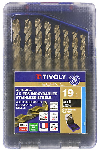 Tivoly - Coffret 19 forets métaux HSS-E5 - gradués SLR - pointe en croixD 1 à 10mm