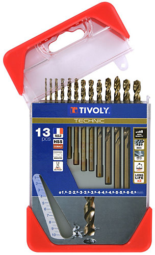 Tivoly - Coffret de 13 forets métaux HSS-E5 (Cobalt 5%) gradués SLR pointe en croixD 1,5 à 6,5mm