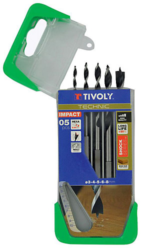 Tivoly - 5 forets bois 3 pointes queue hexagonale shock serieD 3 à 8mm