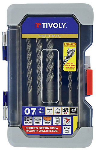 Tivoly - Coffret 7 forets MASTER3 SDS+ 3 Taillants L 110- 160mmD 5 à 12mm