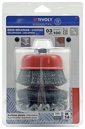 Tivoly - 3 Brosses pour Meuleuse -D100mm - Alésage M14 - Pour Gros Décapage du Métal - Pour Décapage sur Pierres Diverses