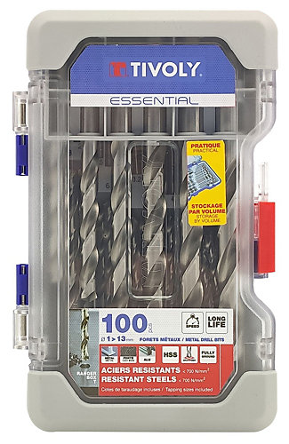 Tivoly - Coffret Ranger 100 forets métaux HSS taillés meulés pointe en croixD 1 à 13mm