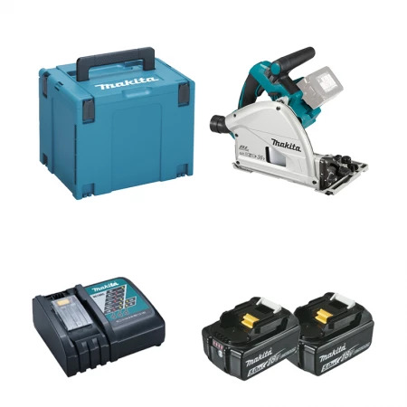Makita Scie plongeante Ø165 mm 2 x 18V DSP600ZJ + 2 batteries BL1850B 18V 5 Ah + 1 chargeur rapide DC18RC
