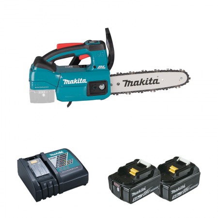 Makita Tronçonneuse d'élagage 18V 25cm DUC254Z001 + 2 batteries BL1850B 18V 5 Ah + 1 chargeur rapide DC18RC