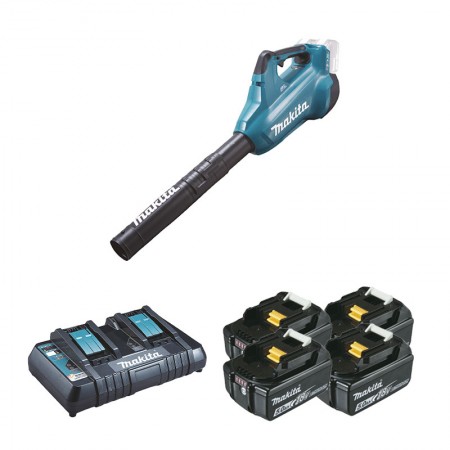 Makita Souffleur 2x18V DUB362Z + 4 batteries BL1850B 18V 5 Ah + 1 chargeur rapide double DC18RD