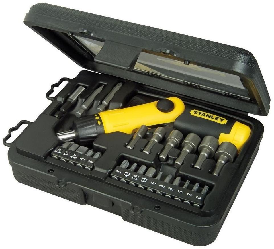 Stanley Coffret de vissage 25 pièces avec tournevis et embouts PH,PZ,T,HEX, Carré