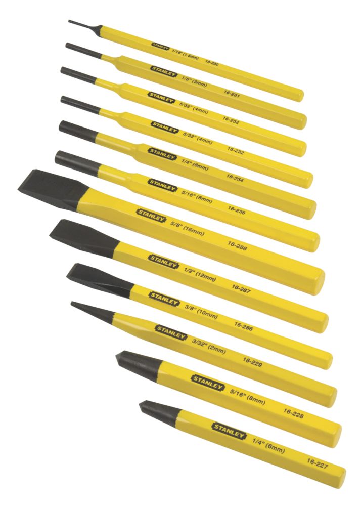 Stanley Jeu de 12 poinçons effilés et burins plats