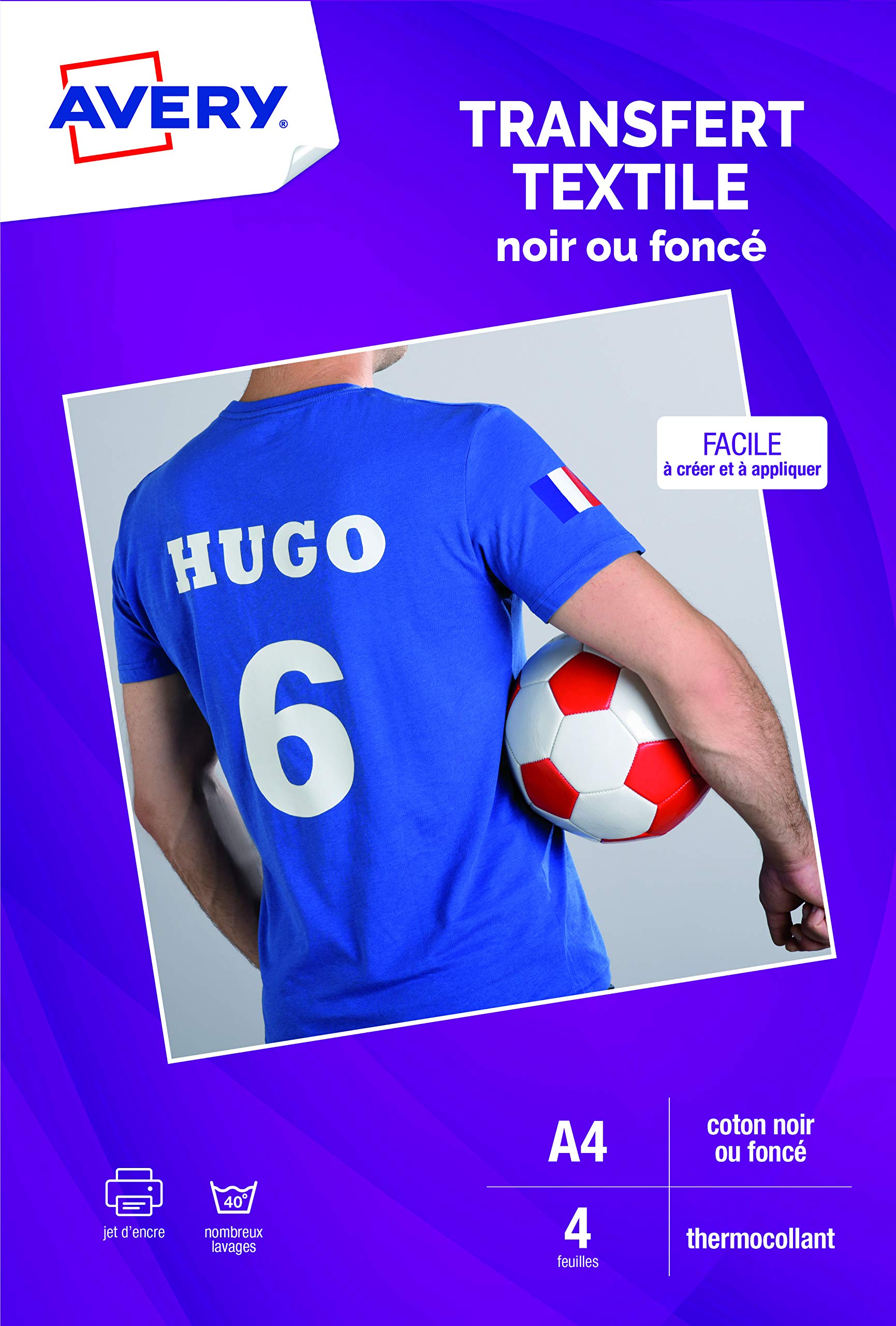 Avery Papier Créatif - 4 transferts T-shirt noirs foncés A4