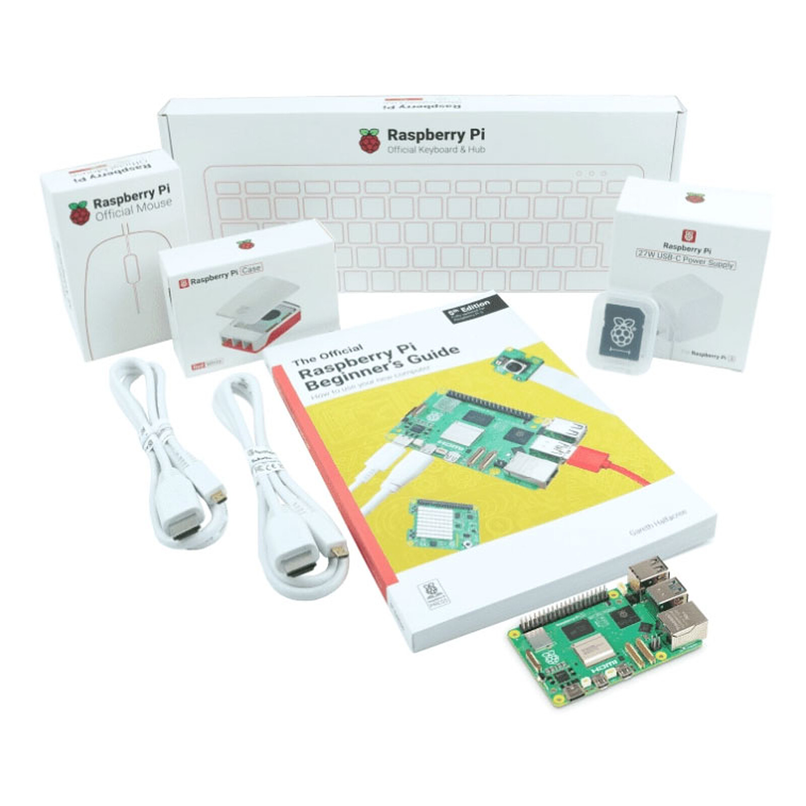 Raspberry - Kit Desktop Raspberry Pi 5 2 Go - Kit Raspberry Pi 5 2 Go - Carte mère Raspberry Pi 5 2 Go + Boîtier officiel Raspberry Pi 5 Case Blanc/Rouge + Alimentation secteur USB-C 27W + Clavier/Souris officiels + 2 câbles microHDMI/HDMI +carte microSD