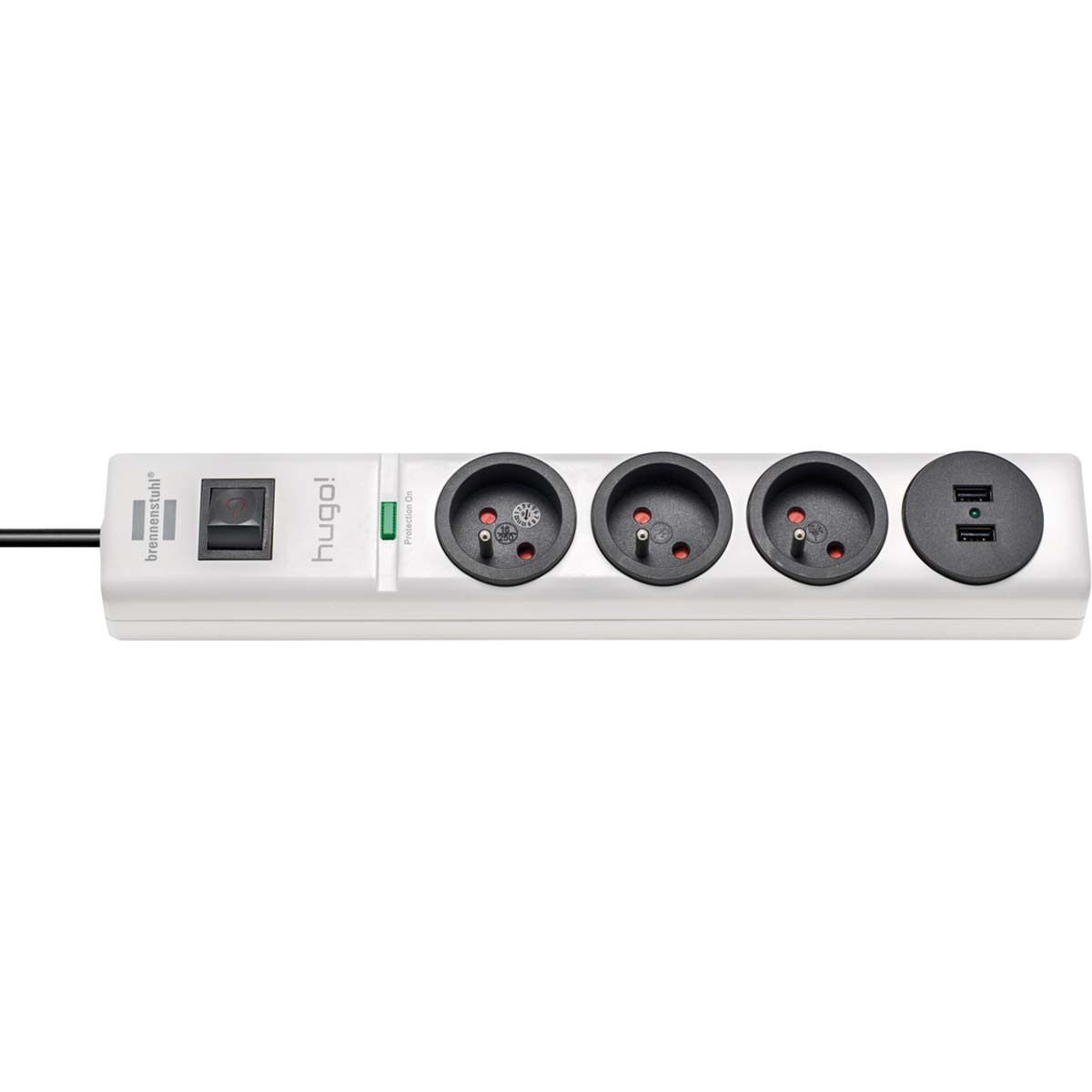 Brennenstuhl Multiprise hugo! Blanche, 3 prises + 2 prises USB, avec parasurtenseur et 2m de câble H05VV-F3G1,5 TYPE E