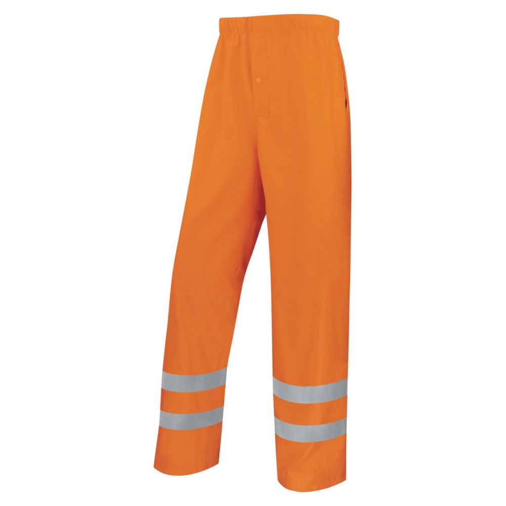 Delta Plus Pantalon imperméable à taille élastique haute visibilité orange, taille 2XL longueur 71-81 cm