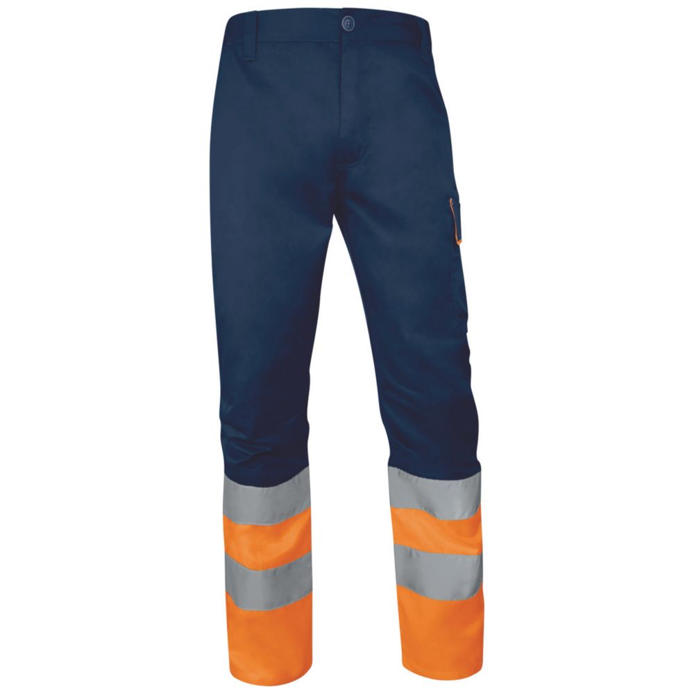 Delta Plus Surpantalon à taille élastique haute visibilité de classe 1 bleu marine/orange, taille L longueur 80cm