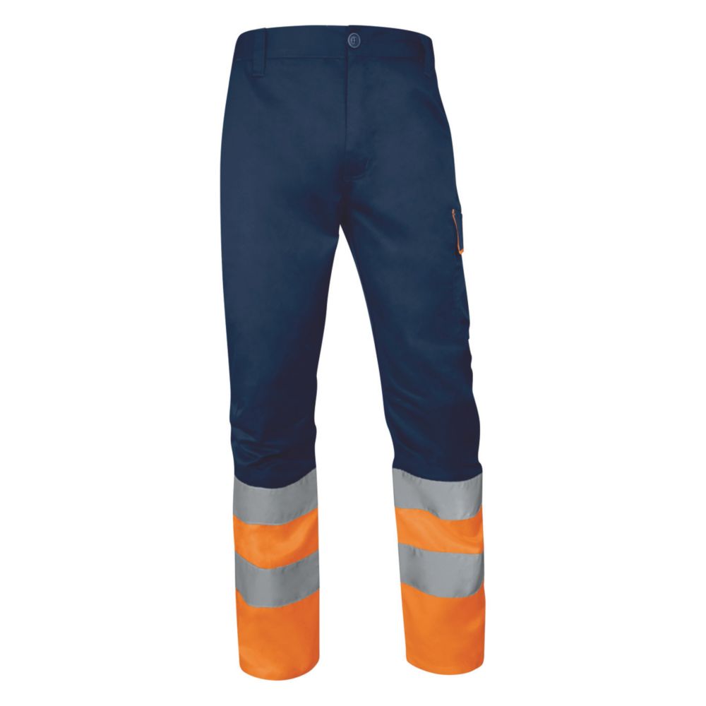 Delta Plus Surpantalon à taille élastique haute visibilité de classe 1 bleu marine/orange, taille 2XL longueur 82cm
