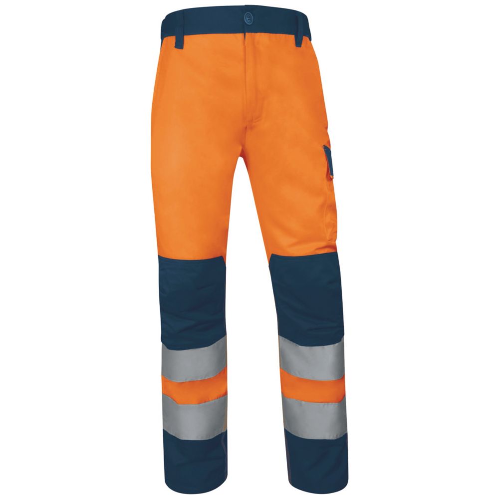 Delta Plus Surpantalon à taille élastique haute visibilité Classe 2 orange/bleu marine, taille L longueur 80cm