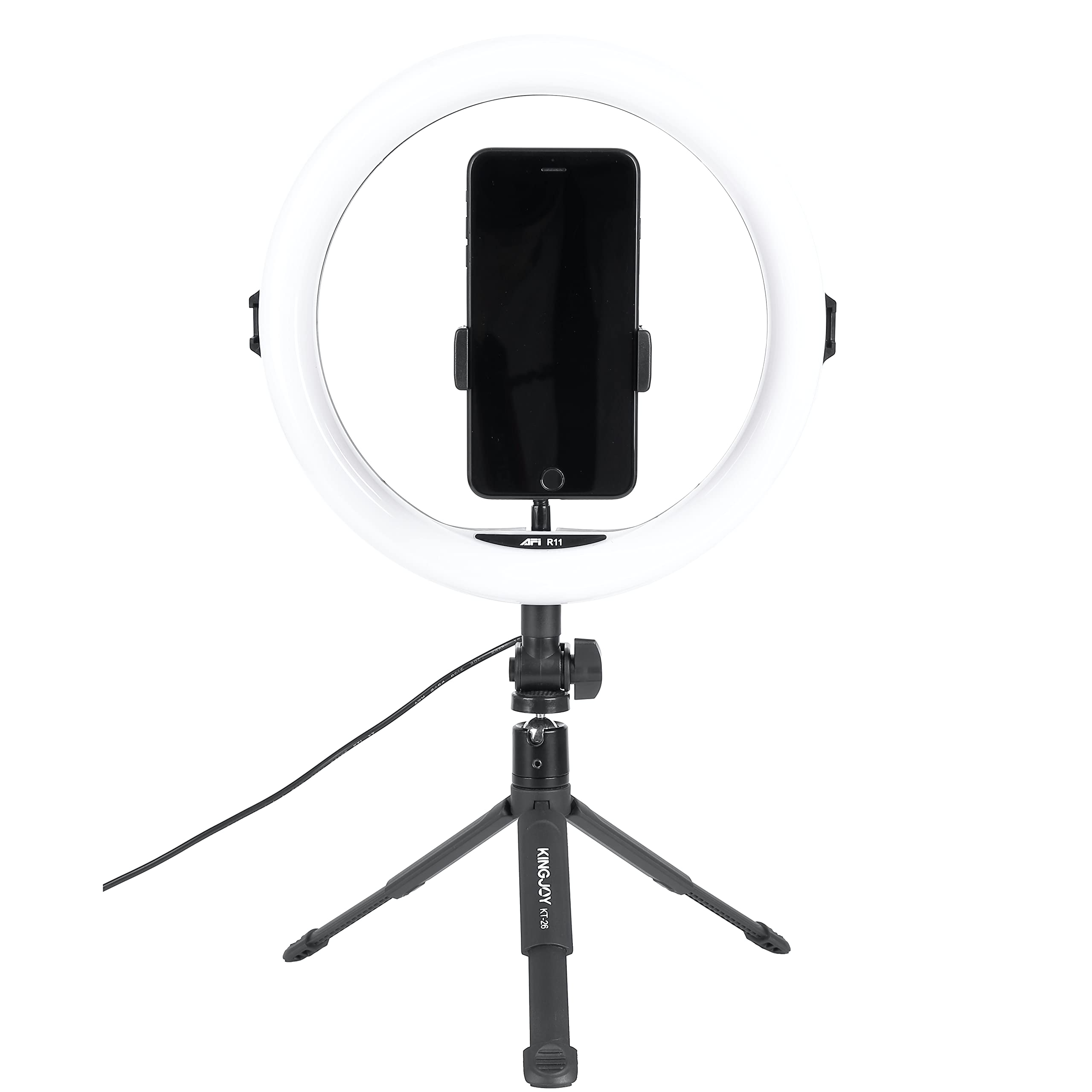WE Anneau lumineux en LED, diam 26cm trépied de 19cm, support de telephone, connexi