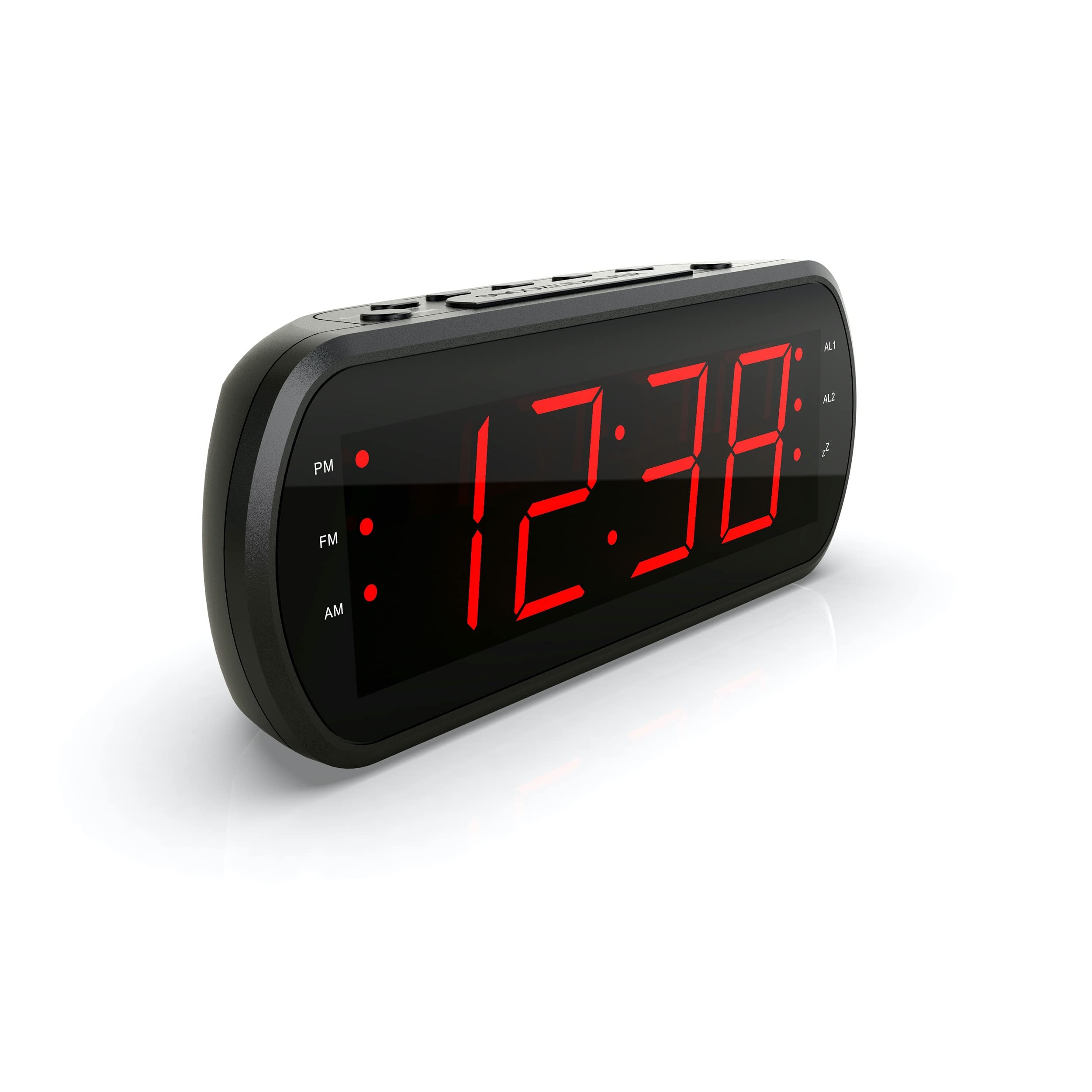 WE Radio réveil grand affichage écran 1.8'', Radio FM , Dual alarme, Led Rouge 1 po