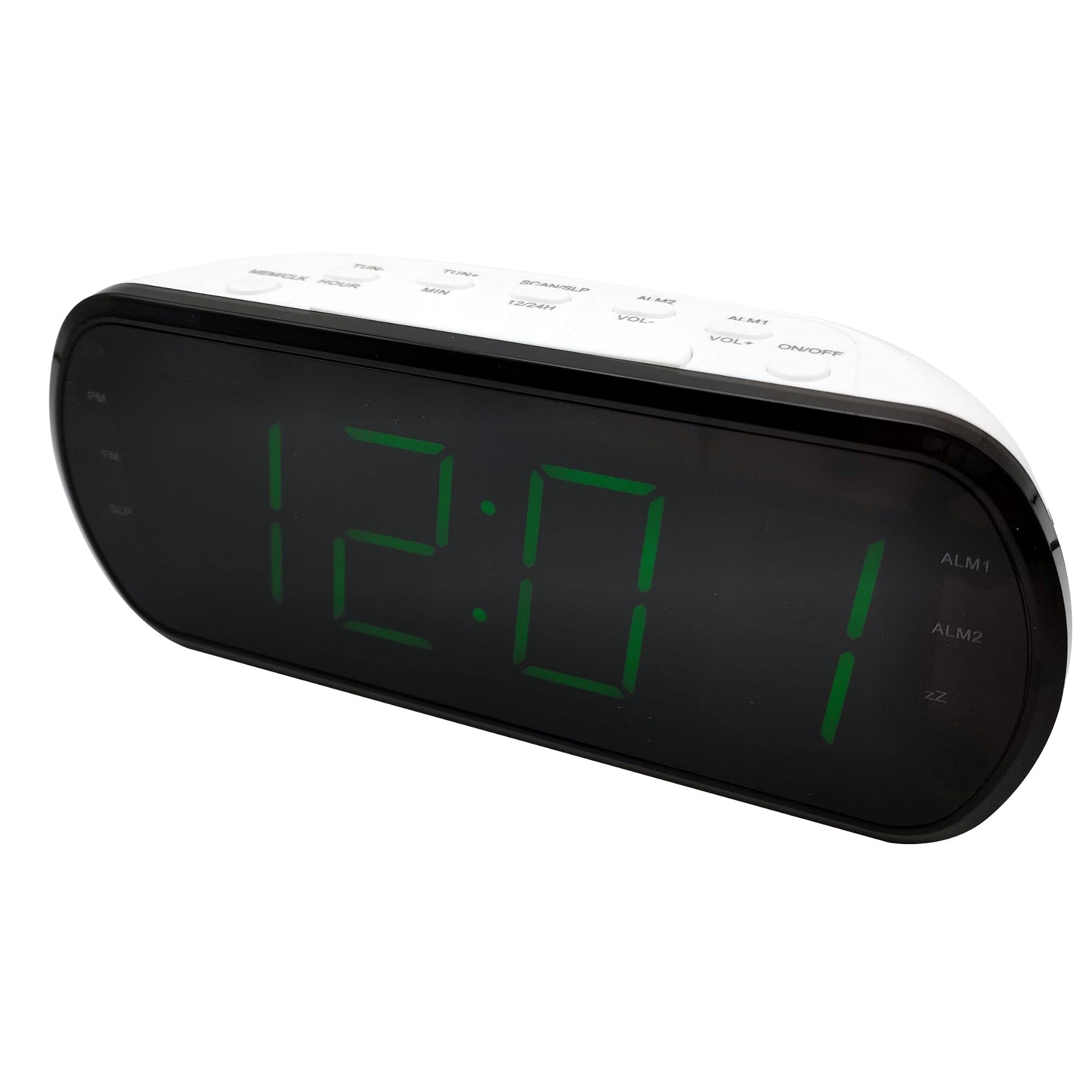 WE Radio réveil grand affichage écran 1.8'', Radio FM , Dual alarme, led vert 1 por