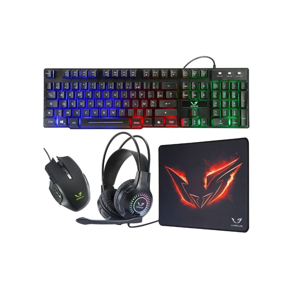 MARS GAMING Pack 4 en 1 Gamer (Clavier/Souris/Casque/Tapis) We Gamium RGB (Noir)