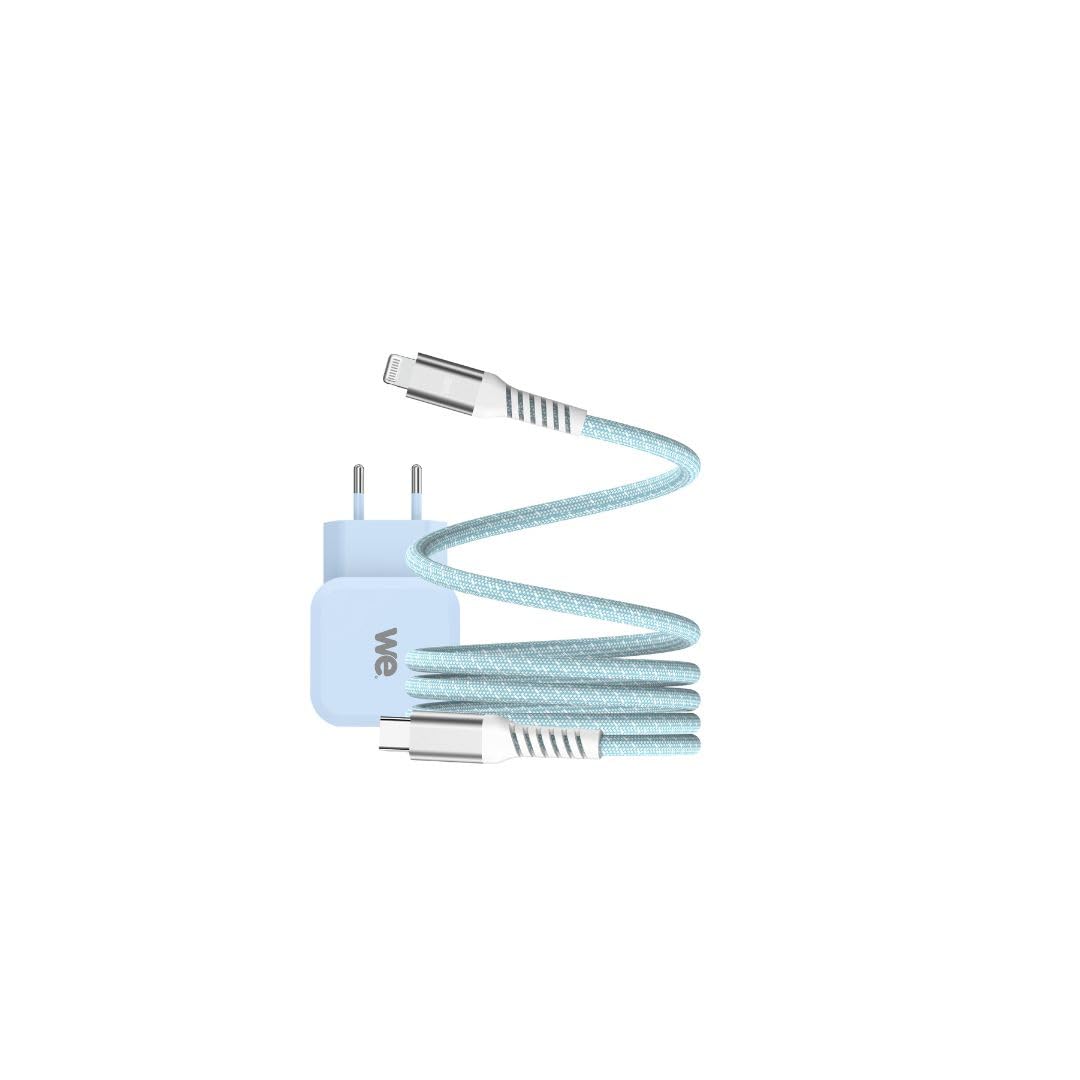 WE Bundle chargeur 1 port USB-C 20W + c ble USB-C/Lightning bleu