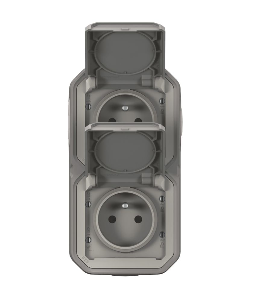 LEGRAND Double prise terre 2 postes étanche pose verticale complet grise Plexo