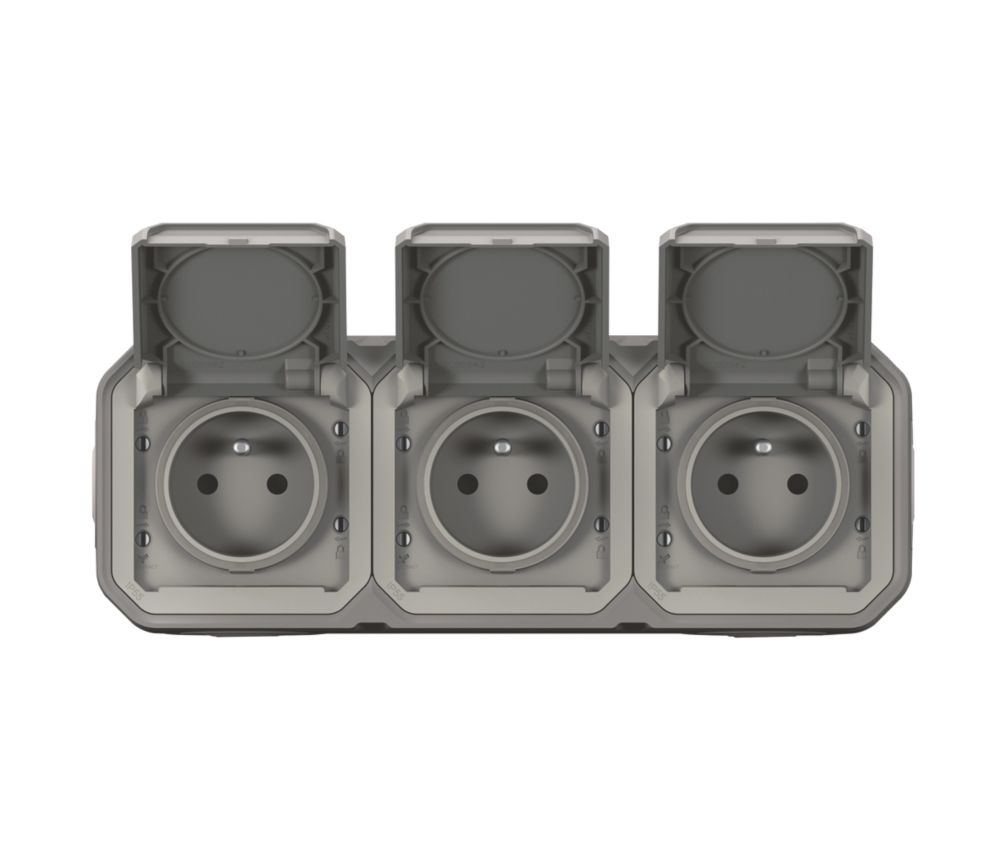 LEGRAND Triple prise terre 3 postes étanche pose horizontale complet grise Plexo