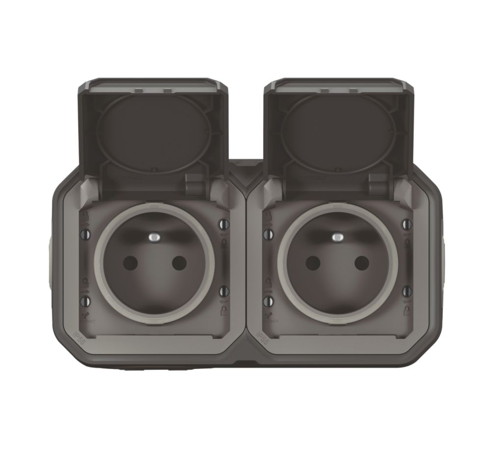 LEGRAND Double prise terre 2 postes étanche pose horizontale complet anthracite Plexo