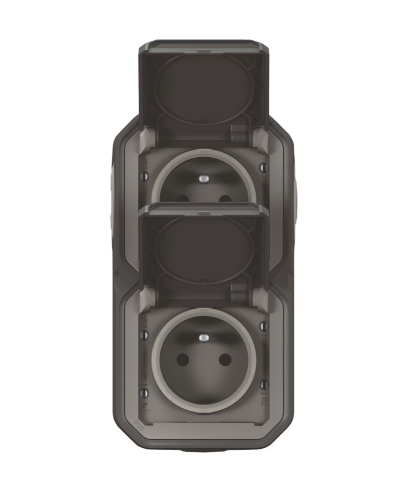 LEGRAND Double prise terre 2 postes étanche pose verticale complet anthracite Plexo