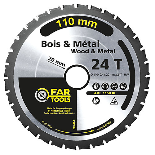 FARTOOLS Lame bois-métaux pour scie circulaire 110 x 2,4 x 20 mm