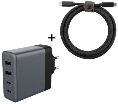 adeqwat Chargeur secteur  100W GaN 2 USB-A + 2 USB-C + câble USB-C
