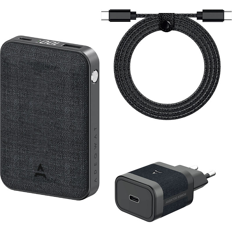 adeqwat pack powerbank+chargeur 30w+cable usb-c-usb-c