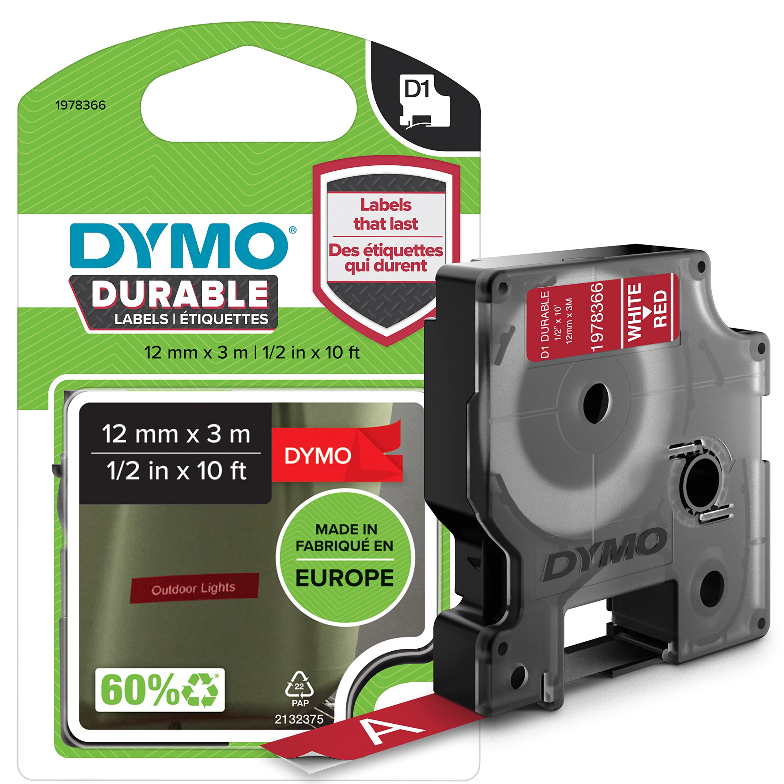 DYMO DYMO D1 Schriftband Vinyl 12mmx3.0m weiß ->rot