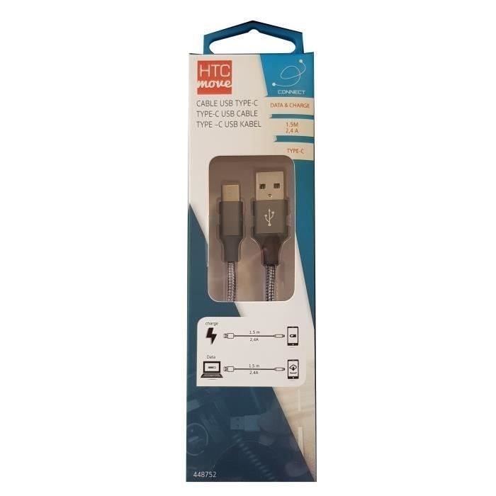 HTC M500 Câble de charge et data avec adaptateur USB type C 2,4 A