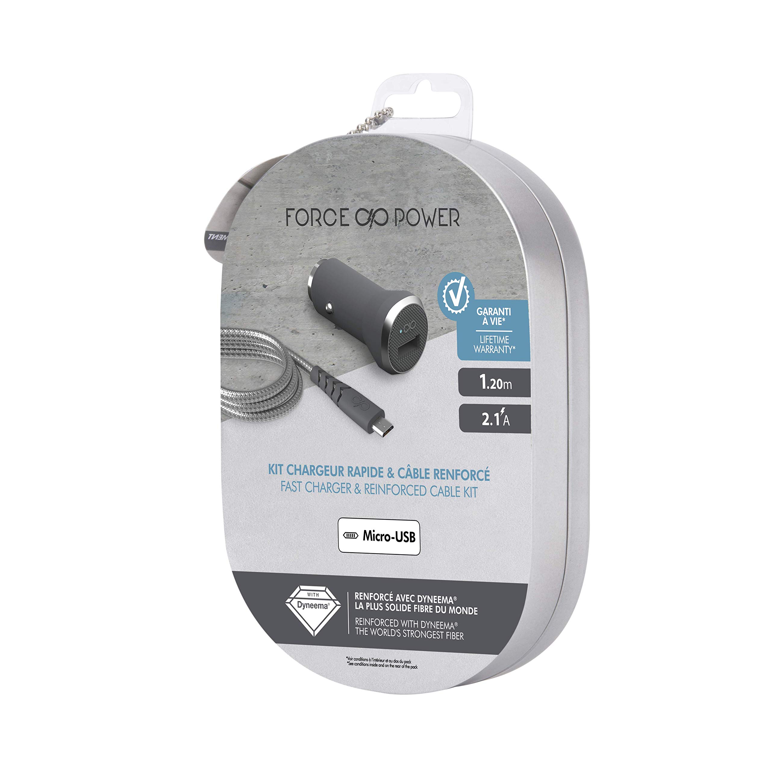 BIG BEN Kit chargeur voiture rapide et câble renforcé USB/micro USB Force Power charge rapide :- Base de charge voiture 2,4 1port USB :Extended Life IC Smart : Analyse et ajuste la puissance de charge pour optimiser la durée de vie de vos batteriesDiode L