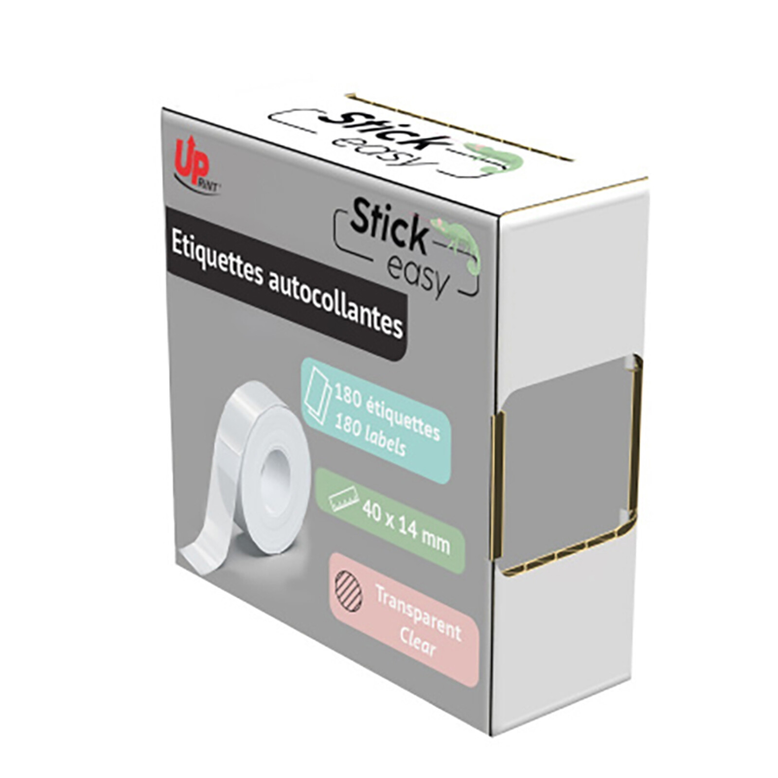 UPrint Rouleau de 180 étiquettes adhésives transparentes 14 x 40 mm pour Stick Easy UP21
