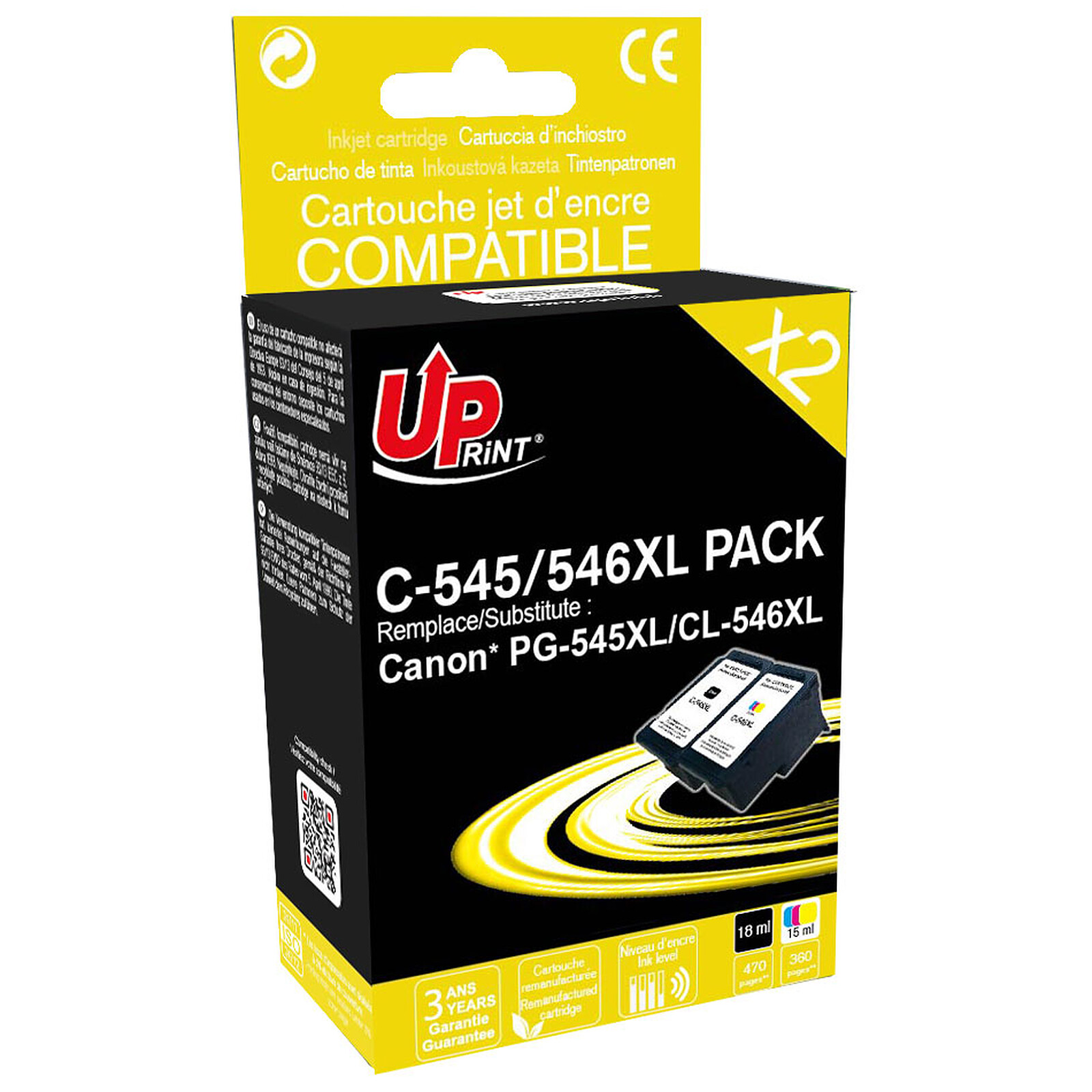 UPrint pack compatible Canon PG-545XL / CL-546XL (noir + couleur)