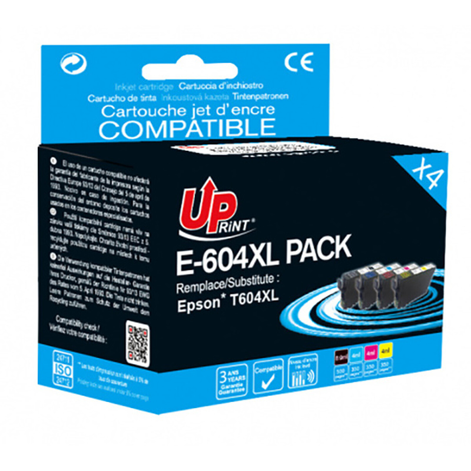 UPrint E-604XL Pack de 4 Cartouches compatibles Epson T604XL (CMJN)