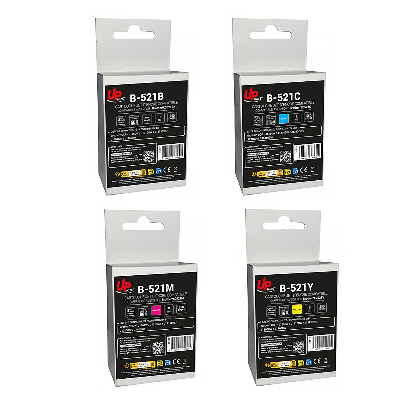 UPrint Multipack 4 cartouches B-521 compatible Brother LC521 (Multicolore)