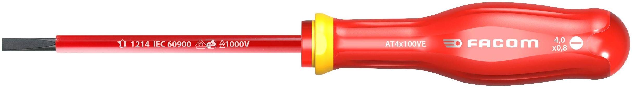FACOM Tournevis Protwist isolé 1000V pour vis à fente 4x100mm longueur totale 210mm