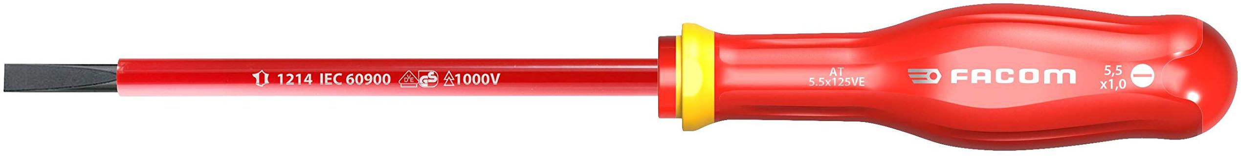FACOM Tournevis Protwist isolé 1000V pour vis à fente 5,5x125mm longueur totale 235mm