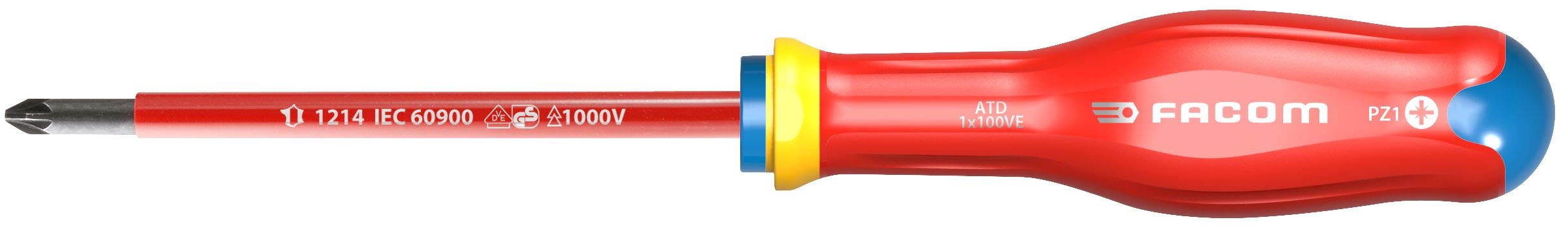 FACOM Tournevis électricien Protwist cruciforme Pozidriv isolé 1000V PZ1 4,5x100mm longueur totale 210mm