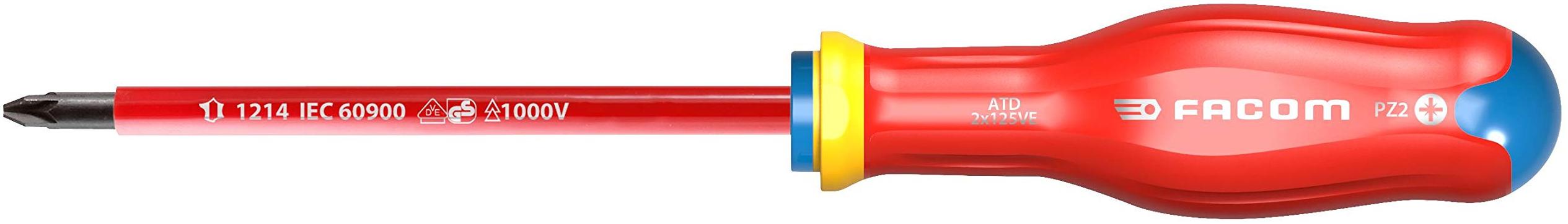 FACOM Tournevis électricien Protwist cruciforme Pozidriv isolé 1000V PZ2 6x125mm longueur totale 245mm