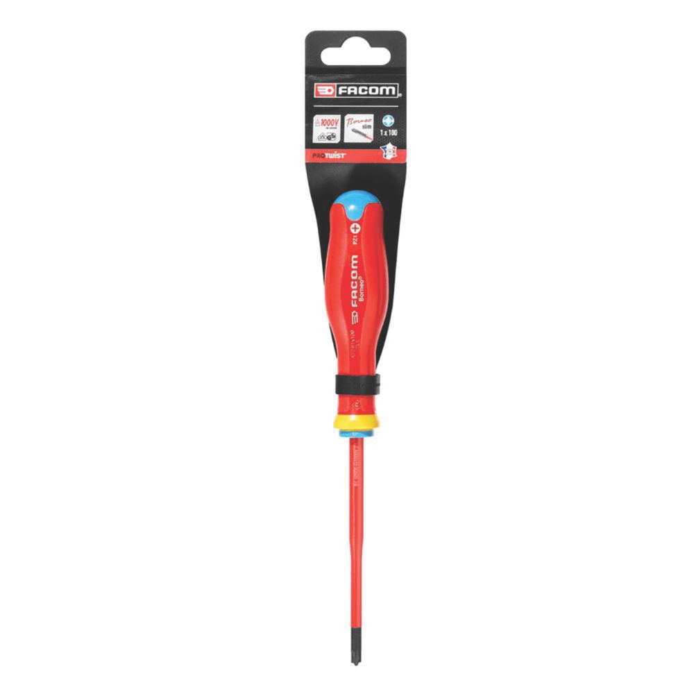 FACOM Tournevis d'électricien de sécurité isolé 1 000V PROTWIST® BORNEO® pour tête mixte Pozidriv® PZ1 x 100mm