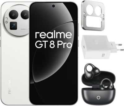 Realme Pack GT8 PRO 16/512 Go Blanc + kit deco Blanc + Chargeur 120W blanc + Buds Clip noir